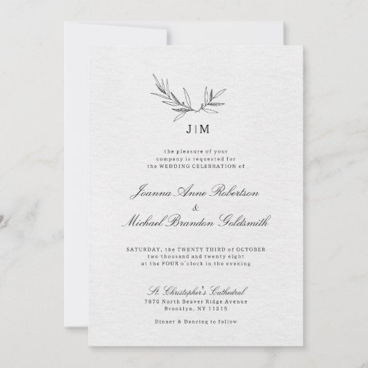 シンプルミニマモダンリストユーカリ結婚オリーブ 招待状 (正面)