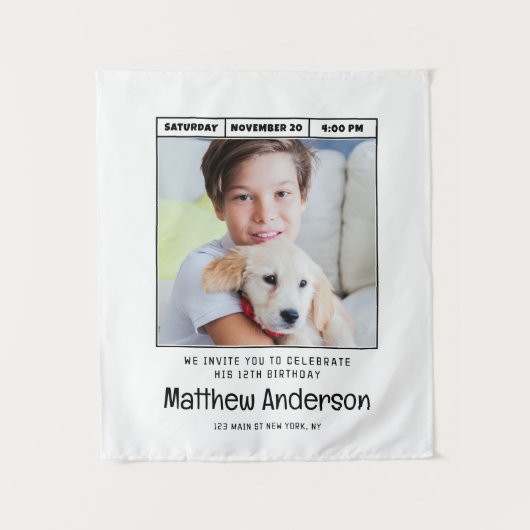 シンプルミニマモダンリスト写真誕生日パーティー タペストリー (正面)