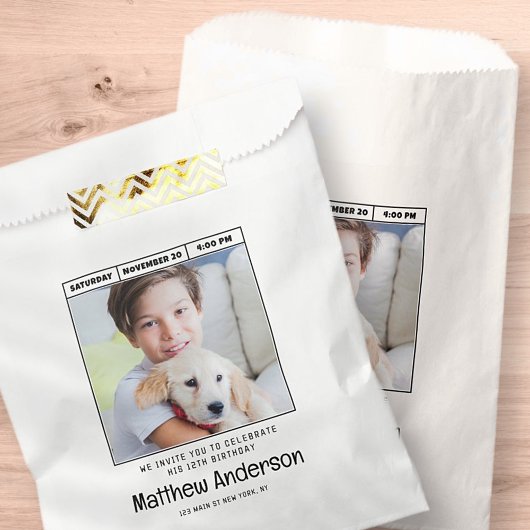 シンプルミニマモダンリスト写真誕生日パーティー フェイバーバッグ