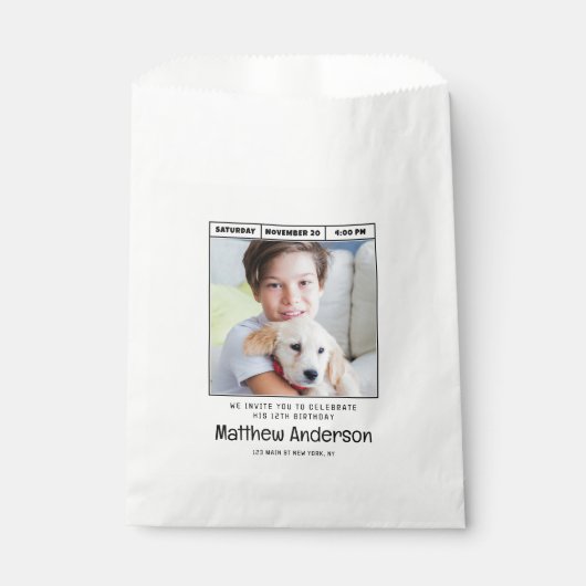 シンプルミニマモダンリスト写真誕生日パーティー フェイバーバッグ (正面)