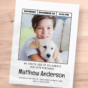 シンプルミニマモダンリスト写真誕生日パーティー ポストカード