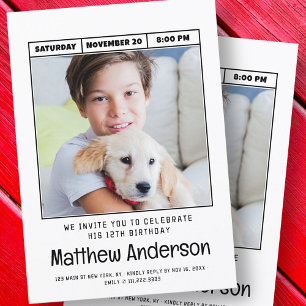 シンプルミニマモダンリスト写真誕生日パーティー 招待状