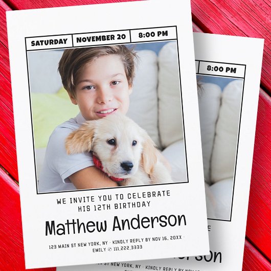 シンプルミニマモダンリスト写真誕生日パーティー 招待状