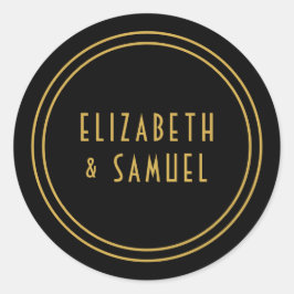 シンプルミニマモダンリスト名の金ゴールドブラック結婚の ラウンドシール