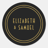 シンプルミニマモダンリスト名の金ゴールドブラック結婚の ラウンドシール (正面)