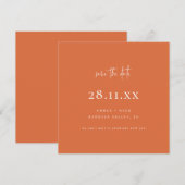 シンプルミニマモダンリスト正方形バーンドオレンジ セーブザデート (正面/裏面)