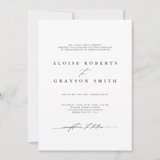 シンプルミニマモダンリスト白黒結婚ズ 招待状 (正面)