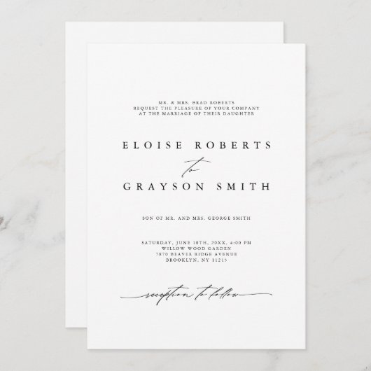 シンプルミニマモダンリスト白黒結婚ズ 招待状 (正面/裏面)