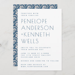 シンプルミニマモダンリスト青フローラ結婚ズ 招待状