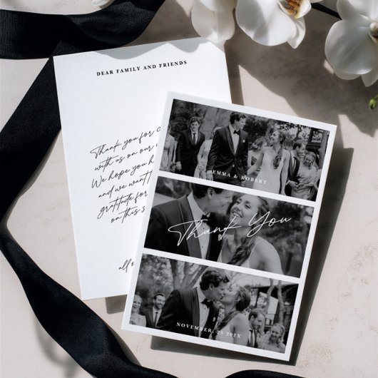 シンプルミニマモダンリスト3写真結婚の サンキューカード