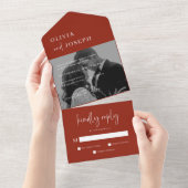 シンプルミニマモダンリスト |リッチレッドフォト結婚ズ オールインワン招待状 (貼ってはがせる)