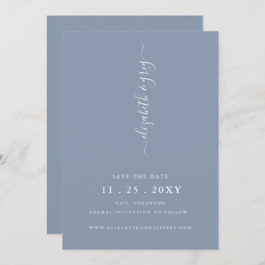 シンプルミニマモダンリストDusty Blue日付を保存 案内状 (正面/裏面)