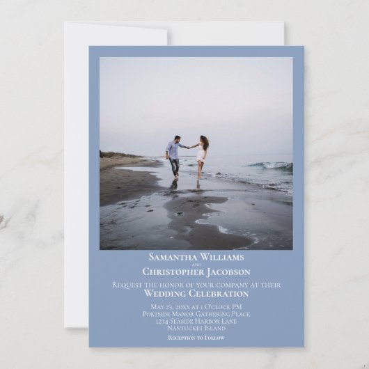 シンプルミニマモダンリストLight Blue写真結婚の 招待状 (正面)