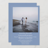 シンプルミニマモダンリストLight Blue写真結婚の 招待状 (正面/裏面)