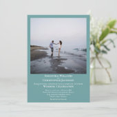 シンプルミニマモダンルアート写真ティール(緑がかった色)結婚ズ 招待状 (スタンド正面)