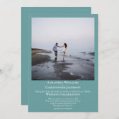 シンプルミニマモダンルアート写真ティール(緑がかった色)結婚ズ 招待状 (正面/裏面)