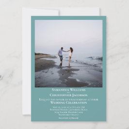 シンプルミニマモダンルアート写真ティール（緑がかった色）結婚ズ 招待状