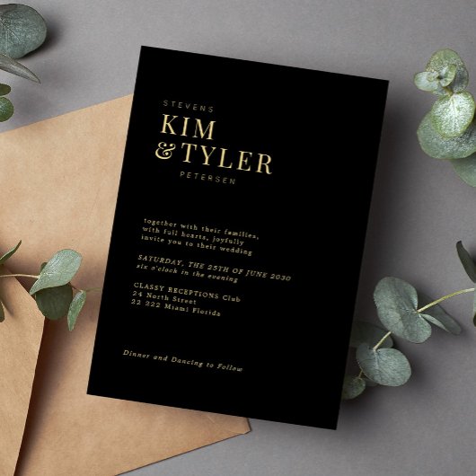 シンプルミニマモダンル金ゴールド結婚タイポグラフィ 招待状