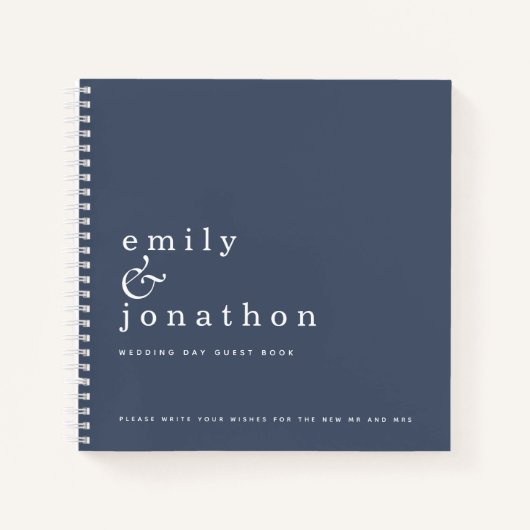 シンプルミニマリストのダスティ結婚ネイビーズゲストブック ノートブック (正面)