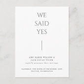 シンプルミニマリストエレガントな結婚式の発表の位置 ポストカード (正面)