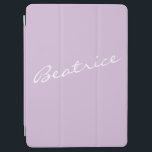 シンプルミニマリストスクリプト名パステル薄紫カスタム iPad AIR カバー<br><div class="desc">このスタイリッシュiPadケースはパステルの紫の薄紫の背景に白の美しい手書きスクリプトのレタリングでシンプル、あなたの名前のデザインのミニマルなを備えている。ギフト素晴らしアイディア!</div>