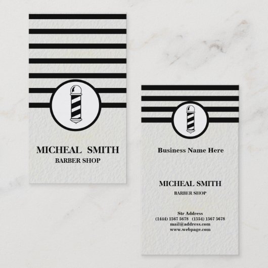 シンプルミニマリストストライプのシック・バーバーショップビジネス 名刺 (正面/裏面)