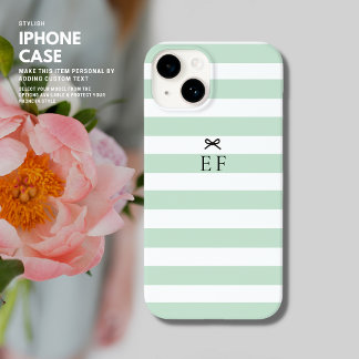 シンプルミニマリストセージグリーンストライプボウモノグラム Case-Mate iPhone 14ケース