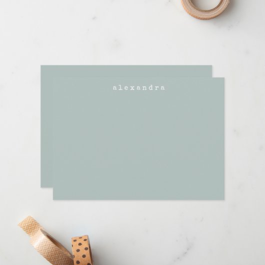 シンプルミニマリストタイプライター名ライトセージグリーン ノートカード (正面/裏面インサイチュ)
