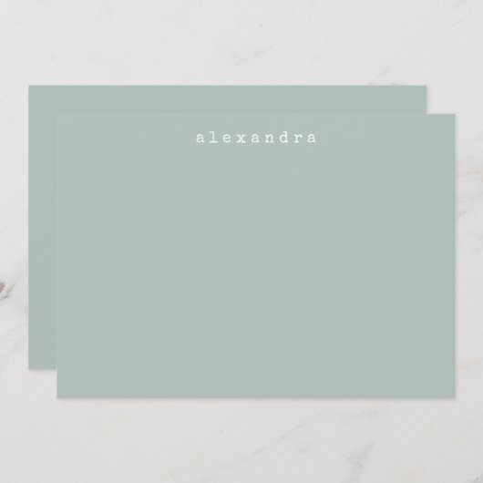 シンプルミニマリストタイプライター名ライトセージグリーン ノートカード (正面/裏面)
