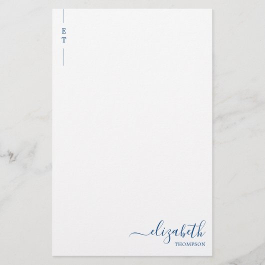 シンプルミニマリストネイビーブルーモノグラムイニシャル 便箋 (正面)