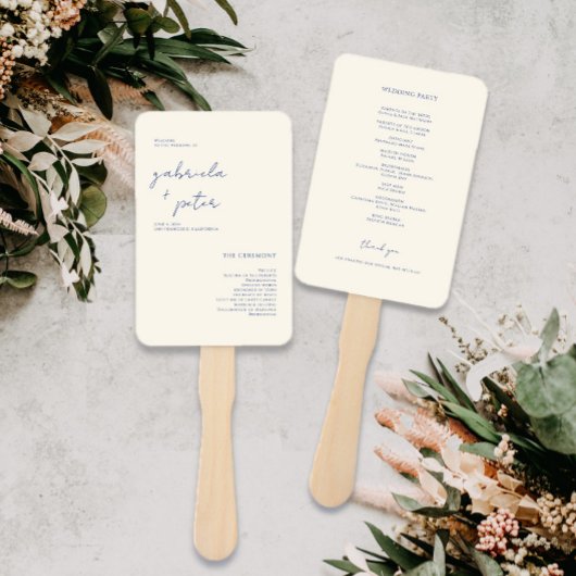 シンプルミニマリストネイビーブルー結婚式 プログラム ハンドファン