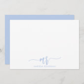 シンプルミニマリストパステルブルー名スクリプトイニシャル ノートカード (正面/裏面)