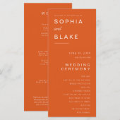 シンプルミニマリストファイアオレンジ結婚式 プログラム (正面/裏面)