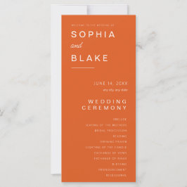 シンプルミニマリストファイアオレンジ結婚式 プログラム