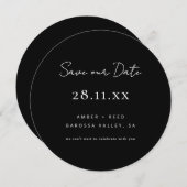 シンプルミニマリストブラック&ホワイトサークルラウンド セーブザデート (正面/裏面)