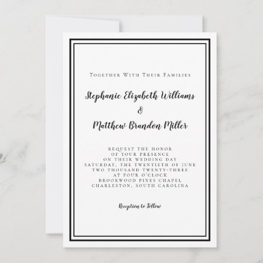 シンプルミニマリストブラック&ホワイトシック結婚ズ 招待状 (正面)