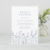 シンプルミニマリストブルーワイルドフラワーブライダルシャワー 招待状 (スタンド正面)