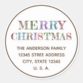 シンプルミニマリストメリークリスマスホリデーアドレス ラウンドシール (正面)