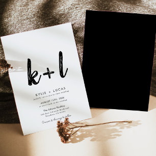 シンプルミニマリストモノグラムブラック&ホワイト結婚ズ 招待状
