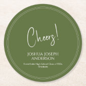 シンプルミニマリスト卒業パーティーオリーブグリーン ラウンドペーパーコースター (正面)