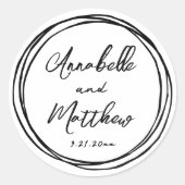 シンプルミニマリスト名レッドハンドドロー結婚ズ ラウンドシール (正面)