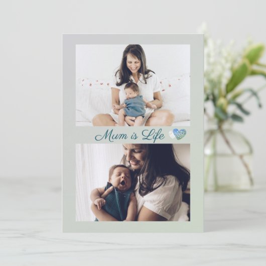 シンプルミニマリスト母の日2写真ホリデーカード サンキューカード (スタンド正面)