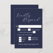 シンプルミニマリスト海軍ブルーミール結婚ズ 出欠カード (正面/裏面)