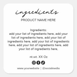 シンプルミニマリスト白黒の原料リスト スクエアシール