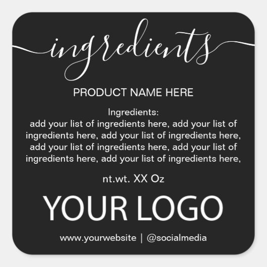 シンプルミニマリスト白黒の原料リスト スクエアシール (正面)