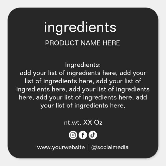 シンプルミニマリスト白黒の原料リスト スクエアシール (正面)