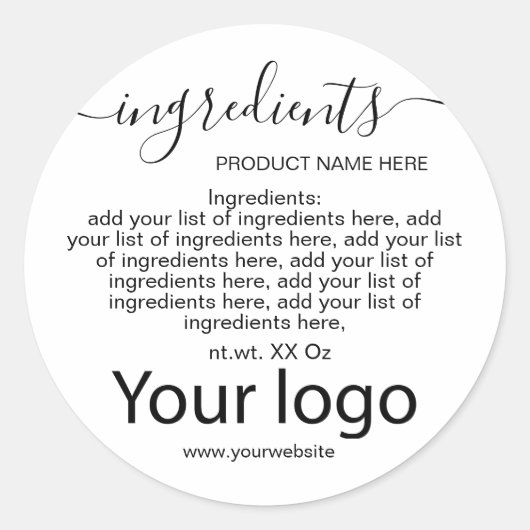 シンプルミニマリスト白黒の原料リスト ラウンドシール (正面)