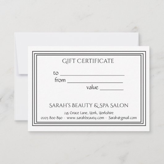 シンプルミニマリスト白黒ギフト証明書 (裏面)