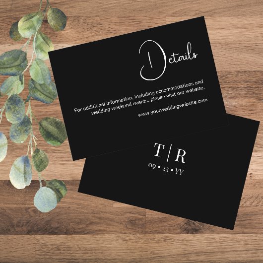 シンプルミニマリスト白黒結婚詳細 エンクロージャーカード