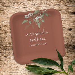 シンプルミニマリスト結婚テラコッタ書道 ペーパープレート